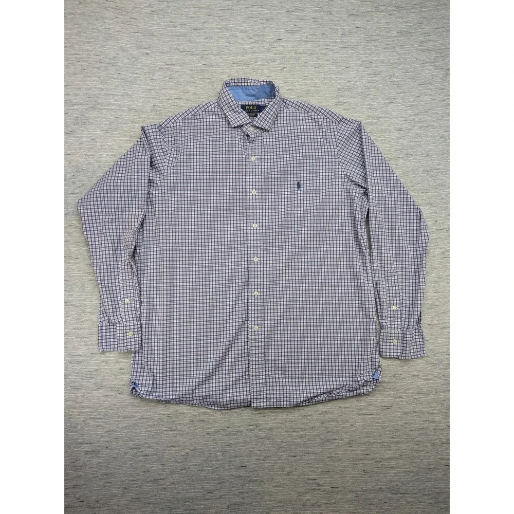 Polo Ralph Lauren Stretch Button Down Shirt Plaid Checkered Long‎ Sleeve L